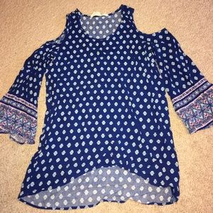Blue Cold Shoulder Top